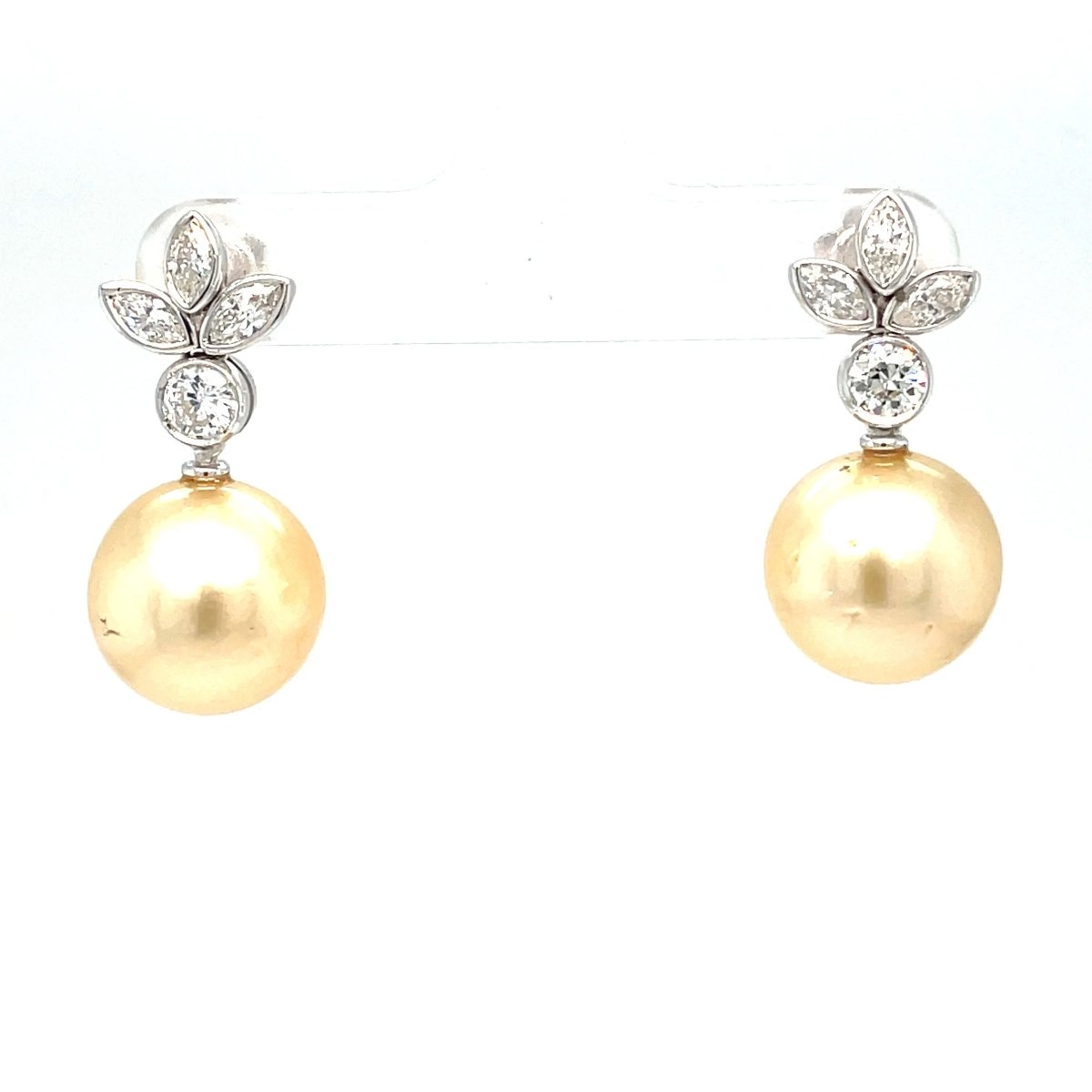 Estate Pearl Diamond Drop Earrings - Castafiore