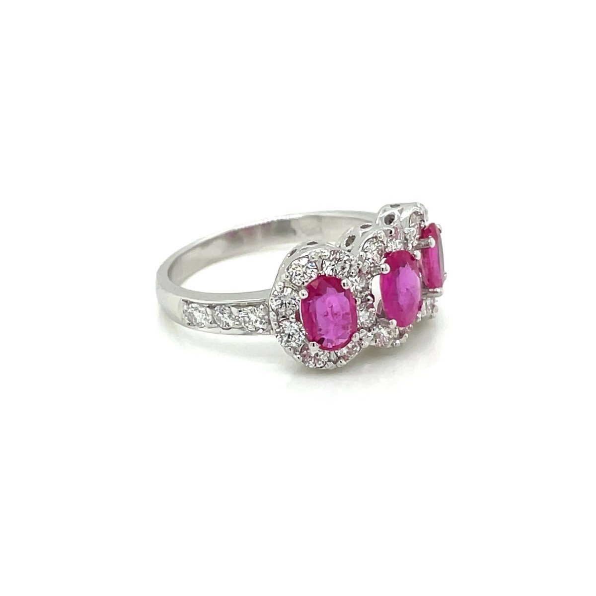 Estate Ruby Diamond Three Stone Engagement Ring - Castafiore
