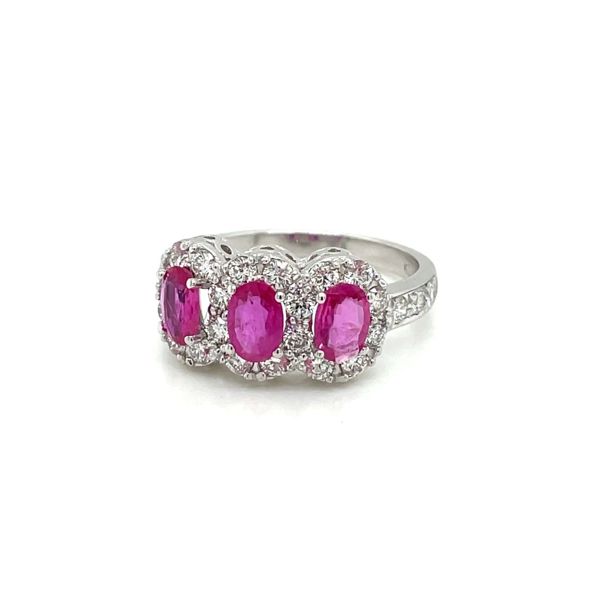 Estate Ruby Diamond Three Stone Engagement Ring - Castafiore