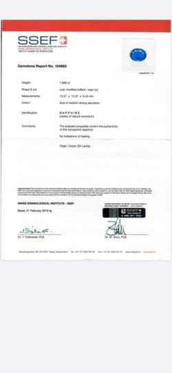 Estate SSEF Certified 7.88 Carat Unheated Sapphire 5 Ct Certified Diamonds Ring - Castafiore