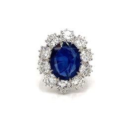 Estate SSEF Certified 8 Carat Unheated Burma Sapphire 5 Ct Diamonds Ring - Castafiore