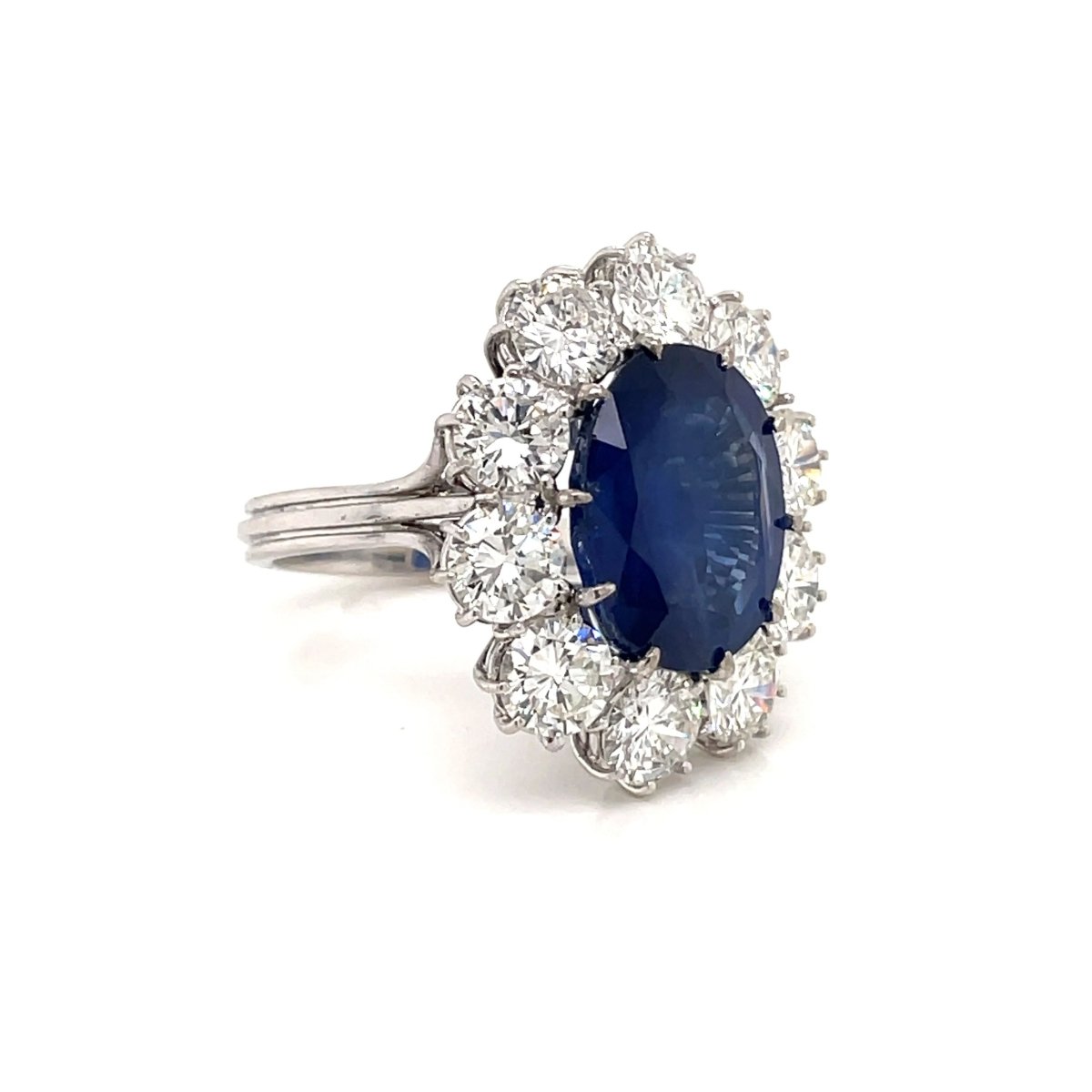 Estate SSEF Certified 8 Carat Unheated Burma Sapphire 5 Ct Diamonds Ring - Castafiore