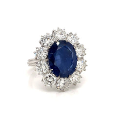Estate SSEF Certified 8 Carat Unheated Burma Sapphire 5 Ct Diamonds Ring - Castafiore