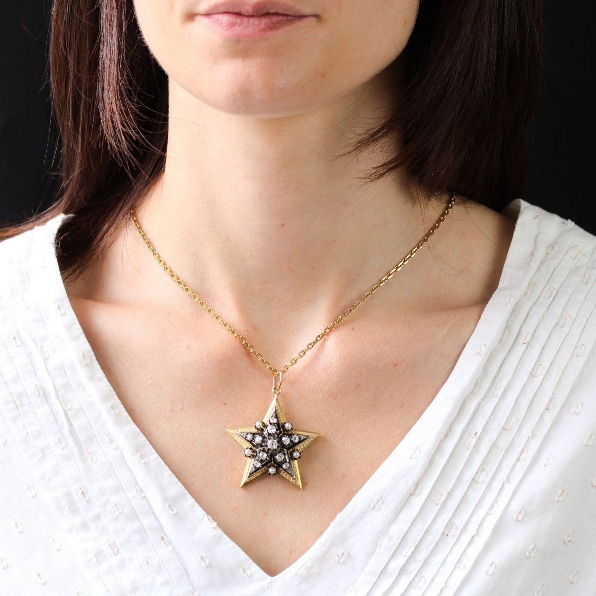 Etoile ancienne diamants perle fines broche pendentif - Castafiore