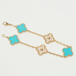 EXTRA RARE Bracelet Van Cleef & Arpels Vintage Alhambra 5 motifs turquoise et diamants - Castafiore