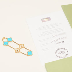 EXTRA RARE Bracelet Van Cleef & Arpels Vintage Alhambra 5 motifs turquoise et diamants - Castafiore