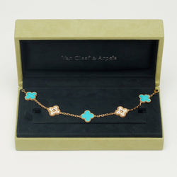 EXTRA RARE Bracelet Van Cleef & Arpels Vintage Alhambra 5 motifs turquoise et diamants - Castafiore
