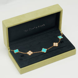 EXTRA RARE Bracelet Van Cleef & Arpels Vintage Alhambra 5 motifs turquoise et diamants - Castafiore