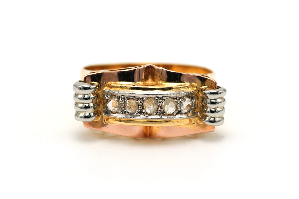 Bague Tank en or blanc, or jaune et diamants