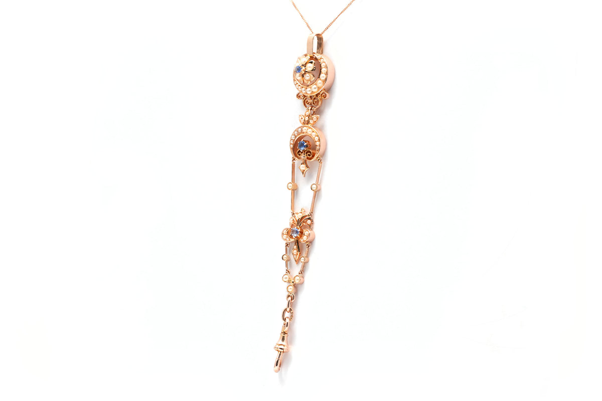 Pendentif en or jaune, perles et saphirs