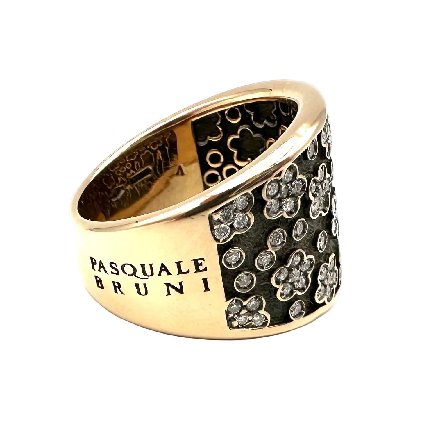 Bague Bandeau PASQUALE BRUNI Ricami en or rose, or noir et diamants