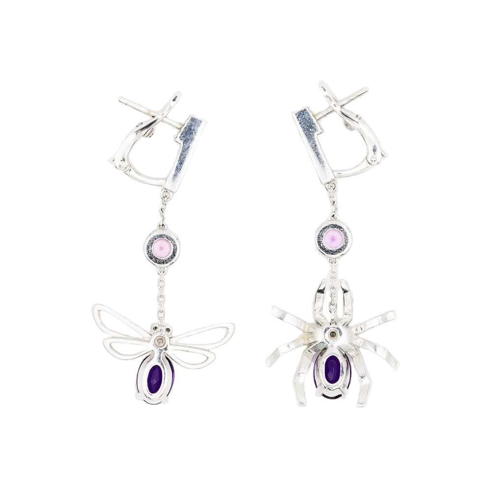 Earrings CHAUMET "Arrêtes moi si tu m'aimes" in white gold, amethyst, pink sapphires and diamonds