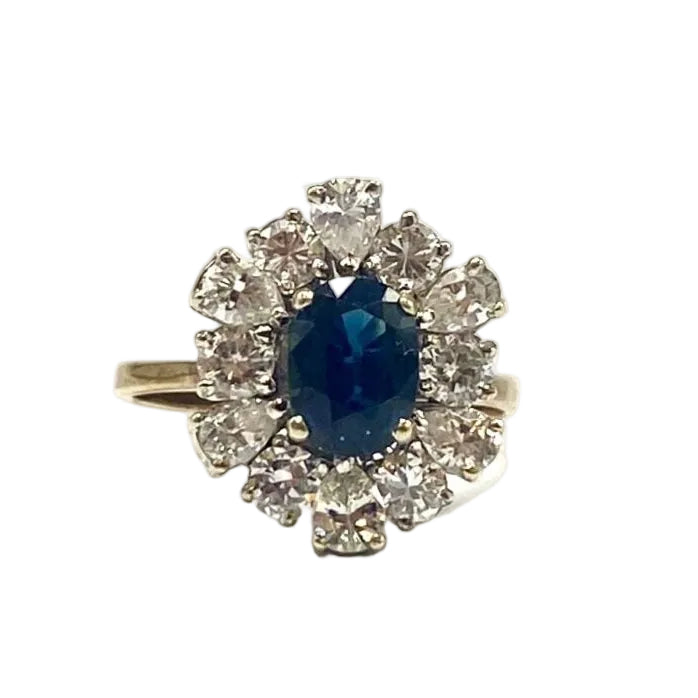 Marquise Ring in Yellow Gold, Sapphire, and Diamonds