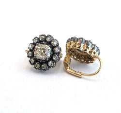 18K yellow gold and platinum earrings with large diamonds