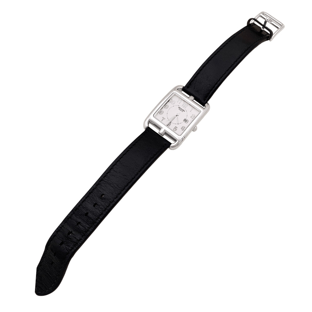 Montre Hermès, "Cape Cod", acier, cuir, grand modèle.
