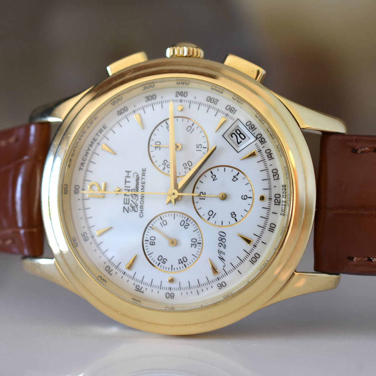 ZENITH "El Primero" Watch in Yellow gold and Leather
