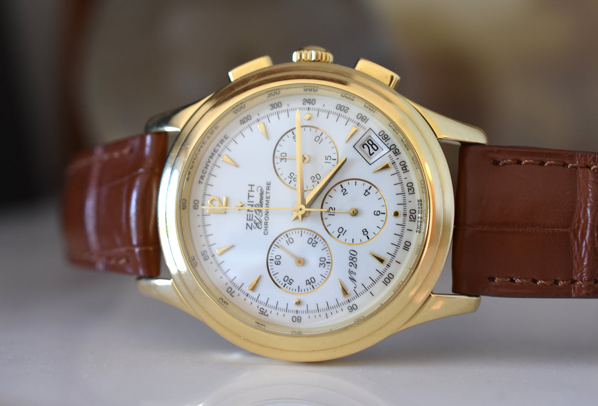 Montre ZENITH El Primero en or jaune et cuir