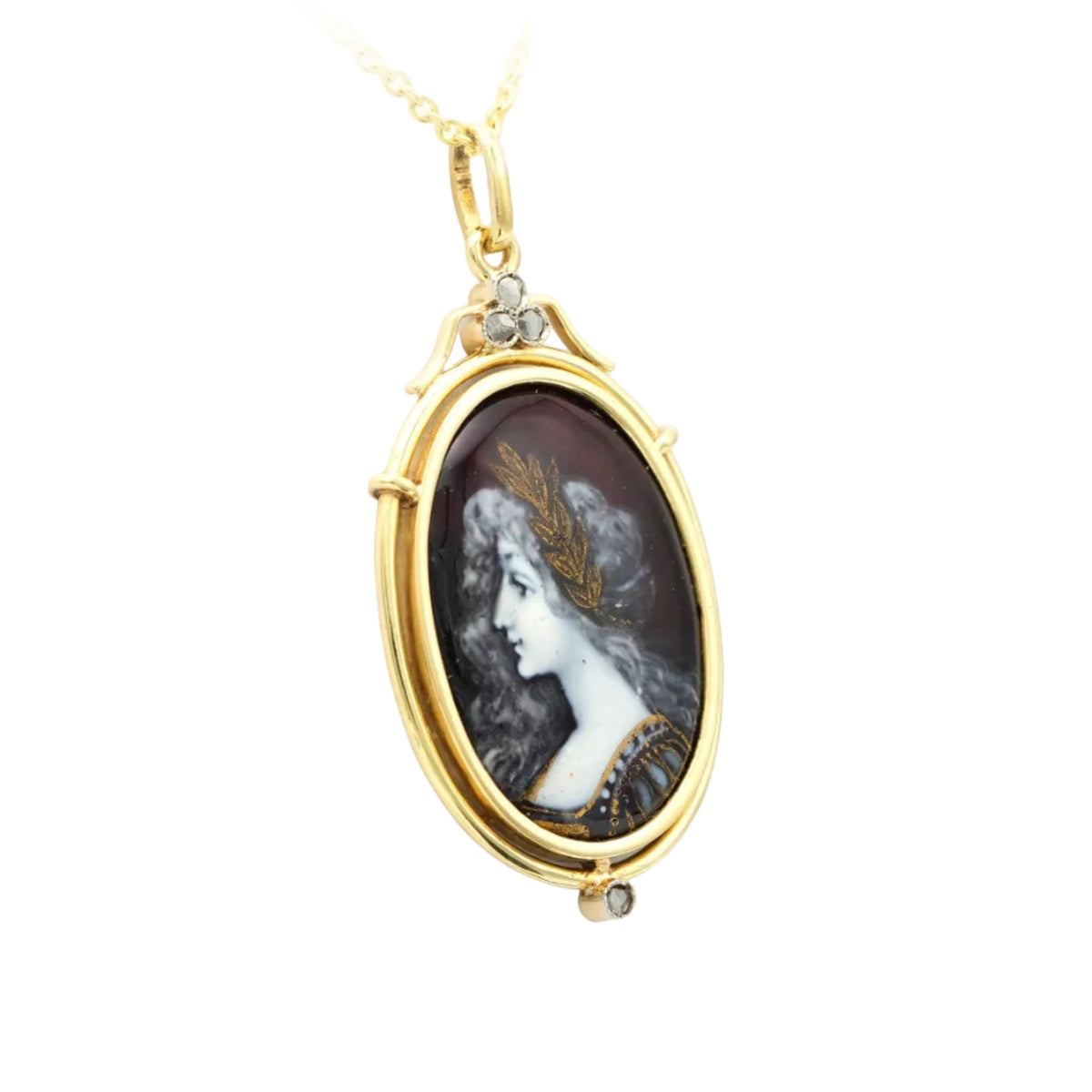 Yellow gold, Enamel, and Diamond pendant