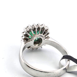 "Entourage" Ring in White Gold, Emerald, and Diamonds