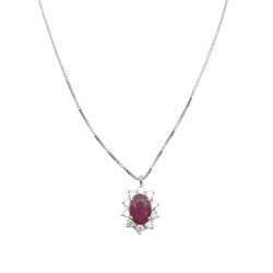 Collier Pendentif en or blanc, rubis et diamants