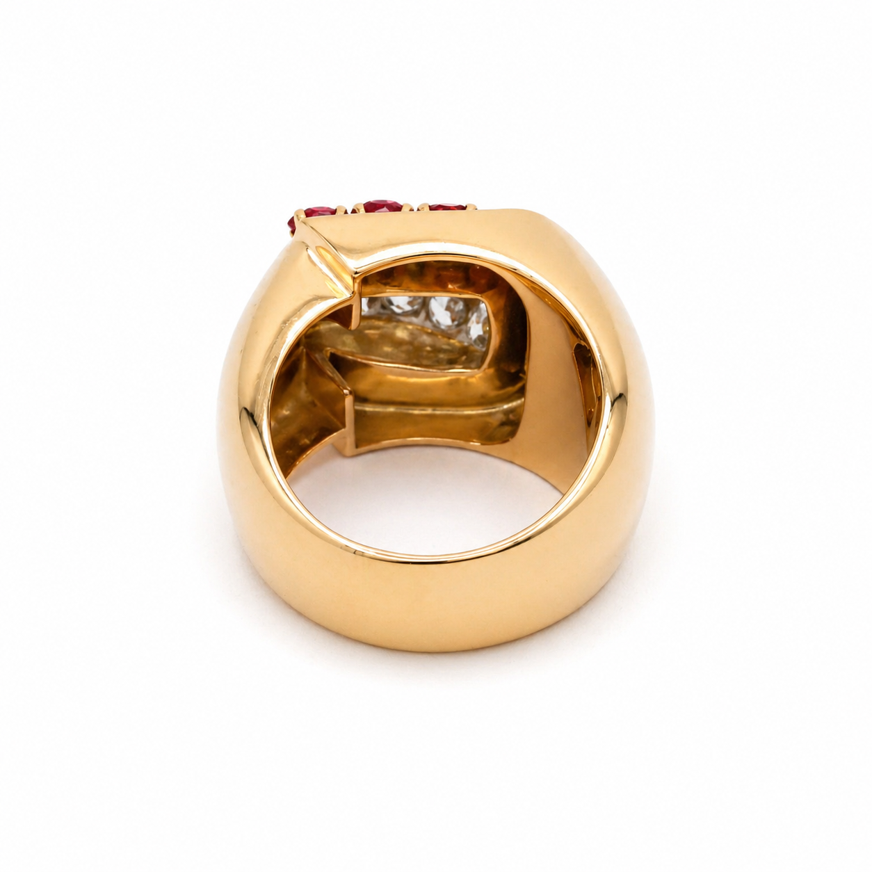 Tank Ring in Rose gold, Diamonds and Ruby