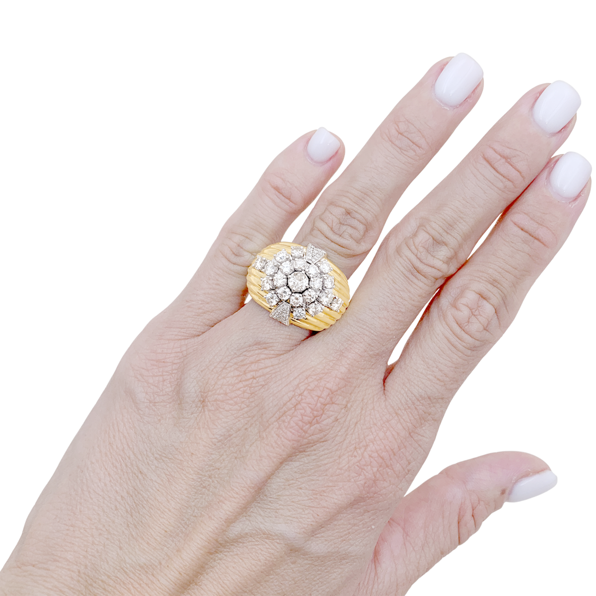 Dôme Ring in white gold, yellow gold, and diamonds