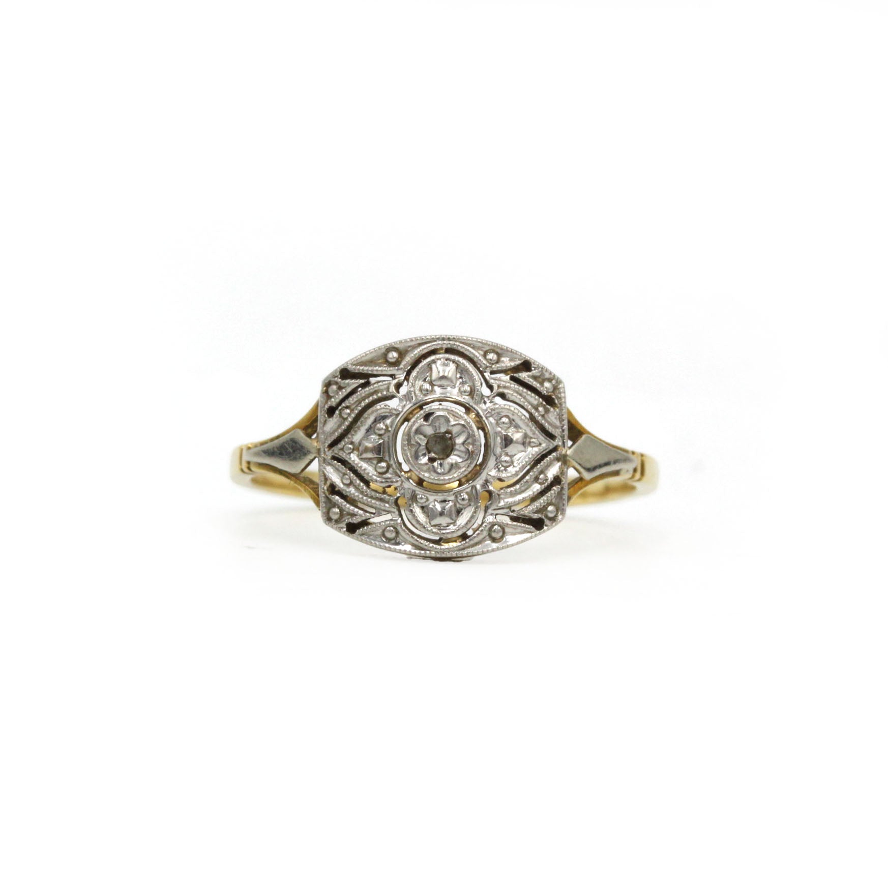 Art Deco Ring in Gold, Platinum, and Diamond