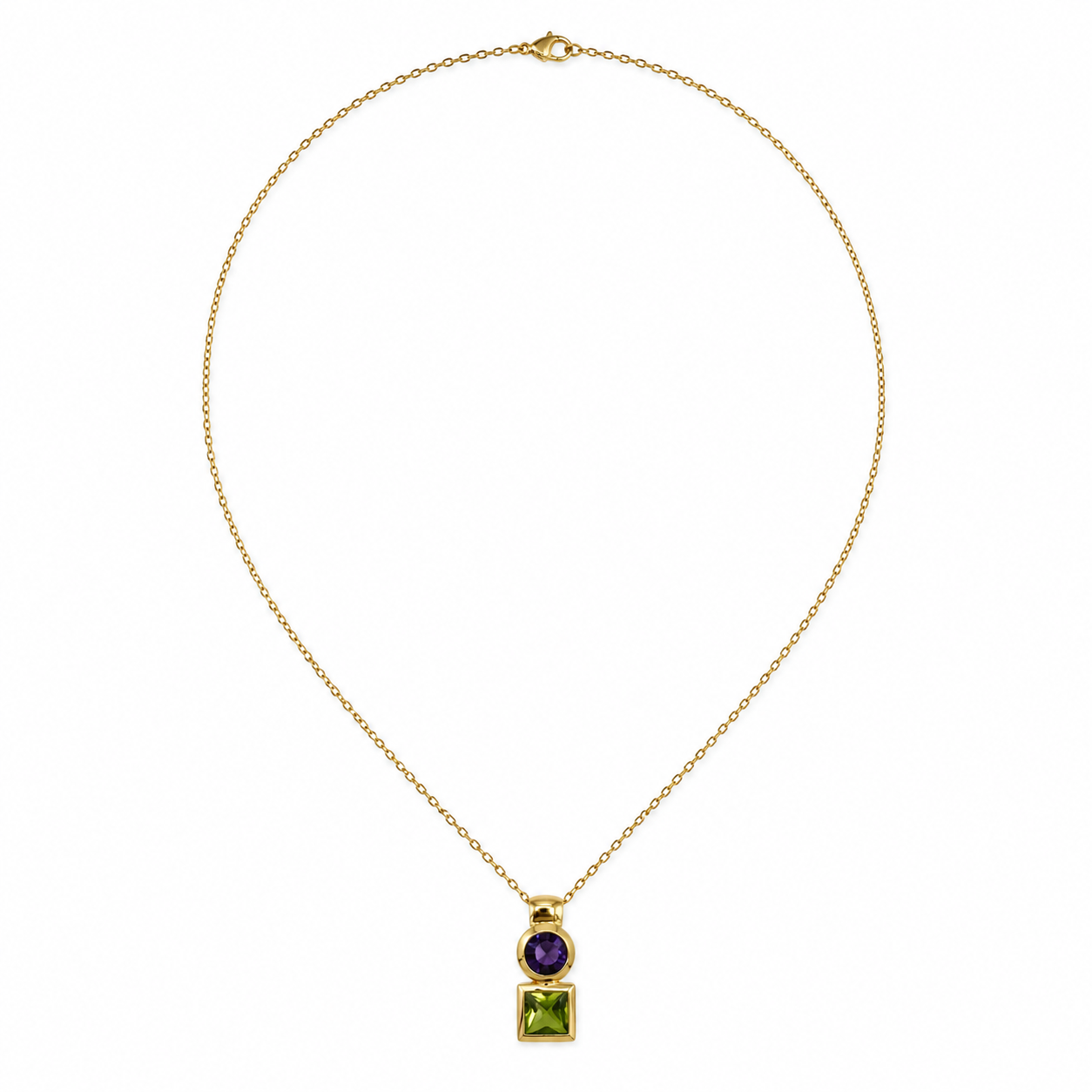Necklace Pendant in Yellow gold, Amethyst and Peridot