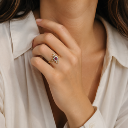 Marquise Ring in Yellow Gold, Rubies, and Diamonds