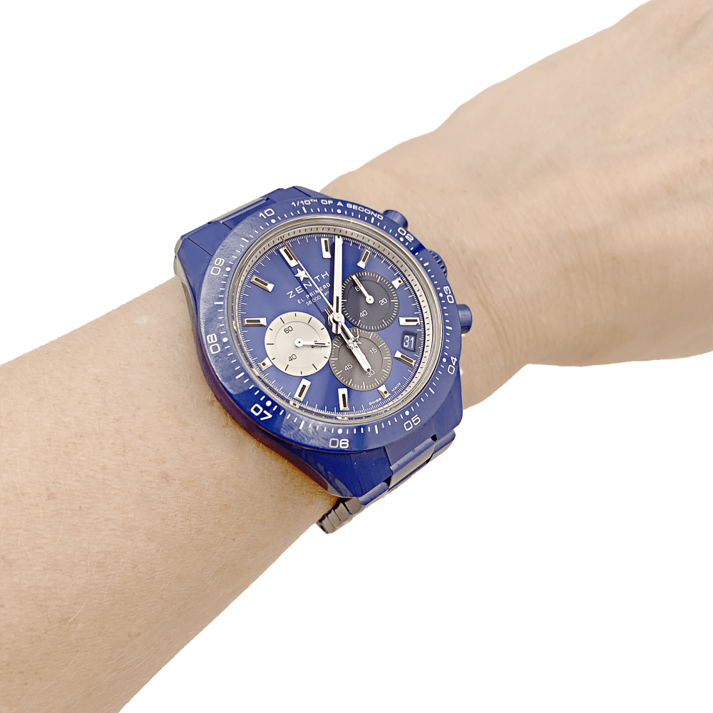 Montre Zenith, "Chronomaster Sport 160th Anniversary Edition", céramique bleue.