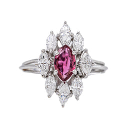 Marquise Ring in White gold with Rubies