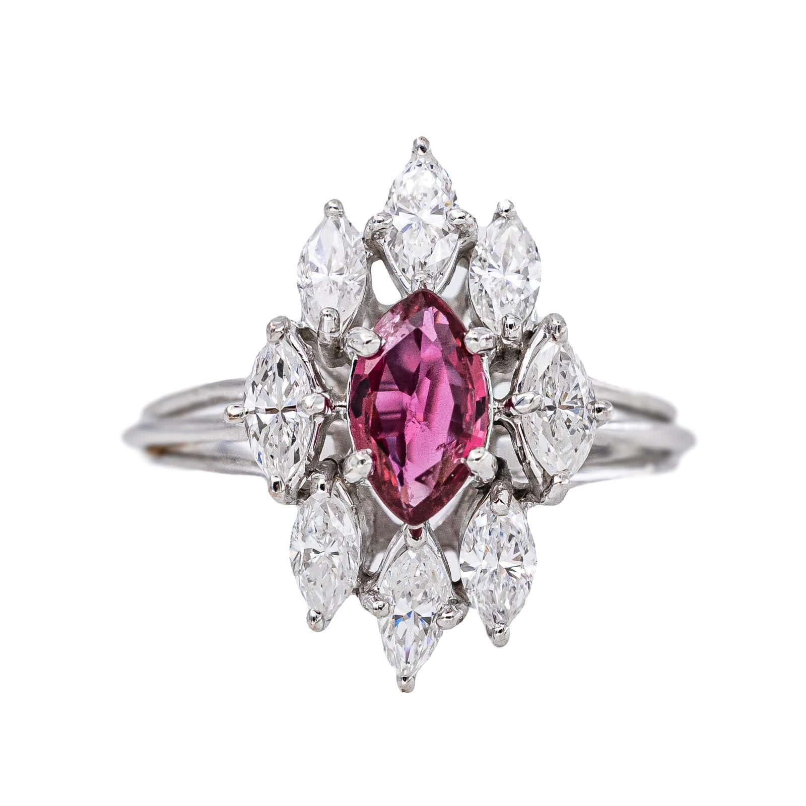 Marquise Ring in White gold with Rubies