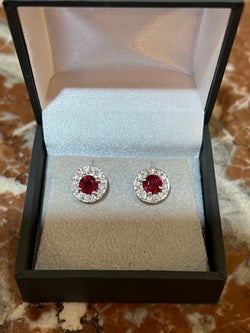 White Gold, Ruby, and Diamond Earrings