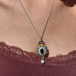 Necklace with a pendant made of silver, Vermeil, Enamel, Garnet, and Pearl