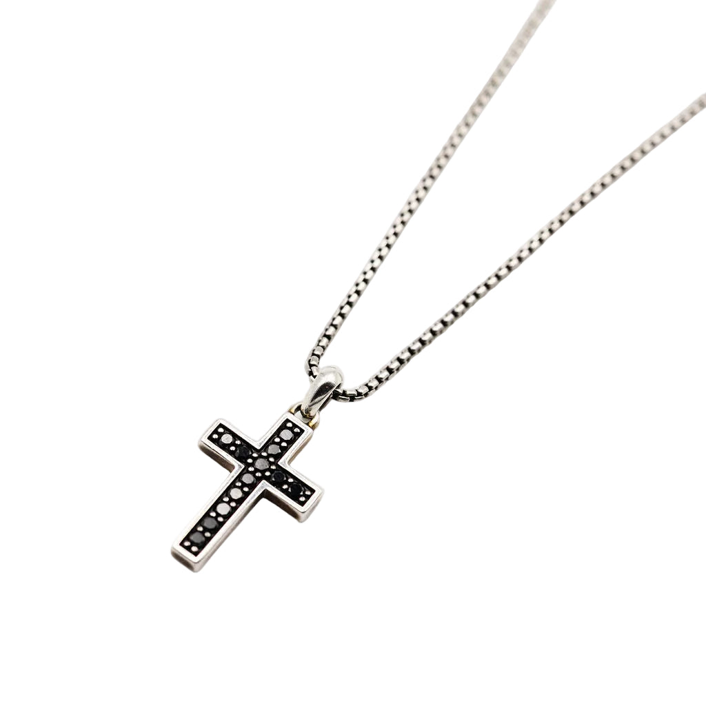 Necklace DAVID YURMAN Cross pendant in black silver and diamonds.