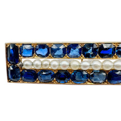 Yellow Gold Brooch with Pearls and Sapphires