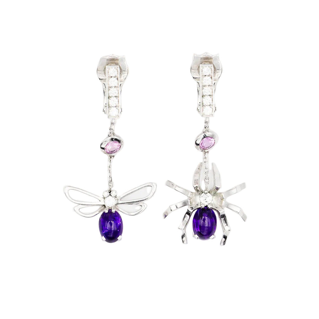 Earrings CHAUMET "Arrêtes moi si tu m'aimes" in white gold, amethyst, pink sapphires and diamonds