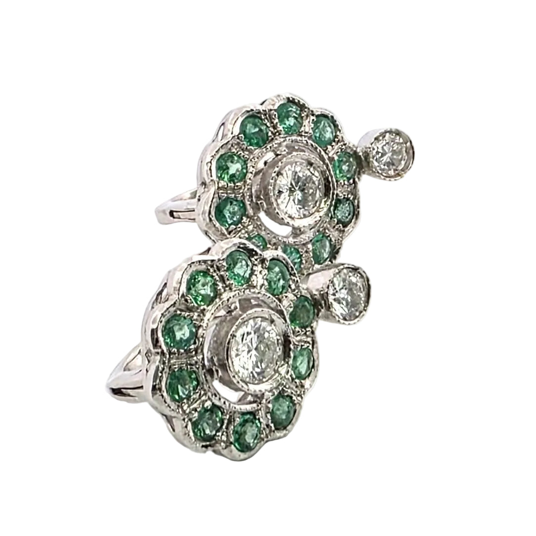 Platinum Lever-back Earrings with Emeralds and Diamonds
