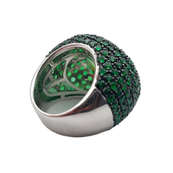 Dome Ring in white gold, quartz, garnets and diamonds
