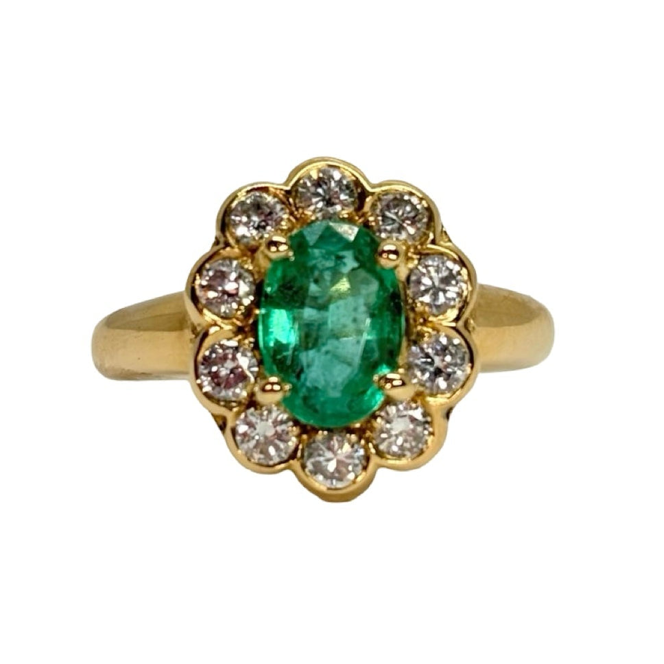 Marguerite Ring in Yellow Gold, Emerald, and Diamonds
