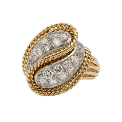 Cocktail Ring in Yellow Gold, Platinum, and Diamonds
