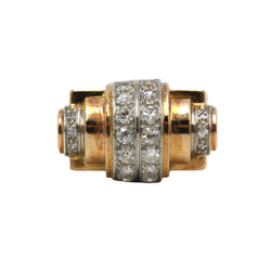 Tank Ring in yellow gold, Platinum, and Diamonds