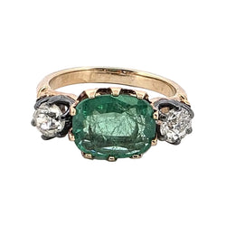 Trilogy Ring in Yellow Gold, Emerald, and Diamonds
