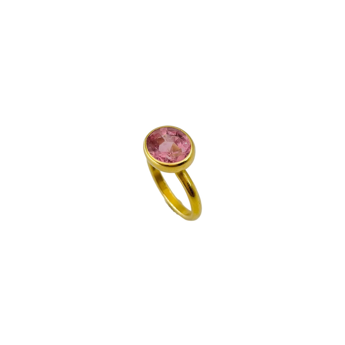 MARIE-HÉLÈNE DE TAILLAC "Princess" Solitaire Ring in 22-carat yellow gold with a pink Tourmaline