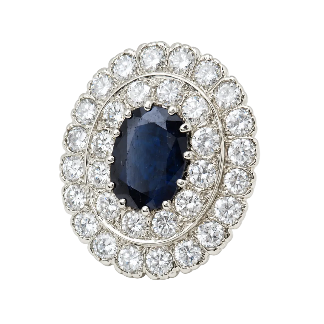Pompadour Ring in white gold, yellow gold, sapphire, and diamonds