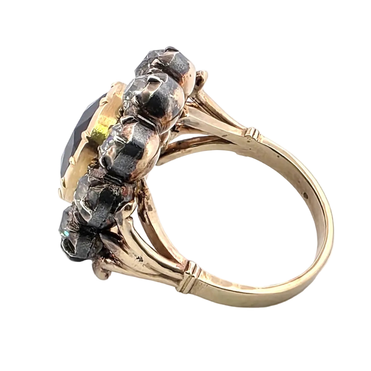 Marguerite Ring in yellow gold, silver, sapphire and diamonds