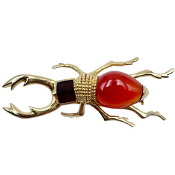 HERMÈS "Scarabée" Brooch in Yellow gold, Carnelian and Agate
