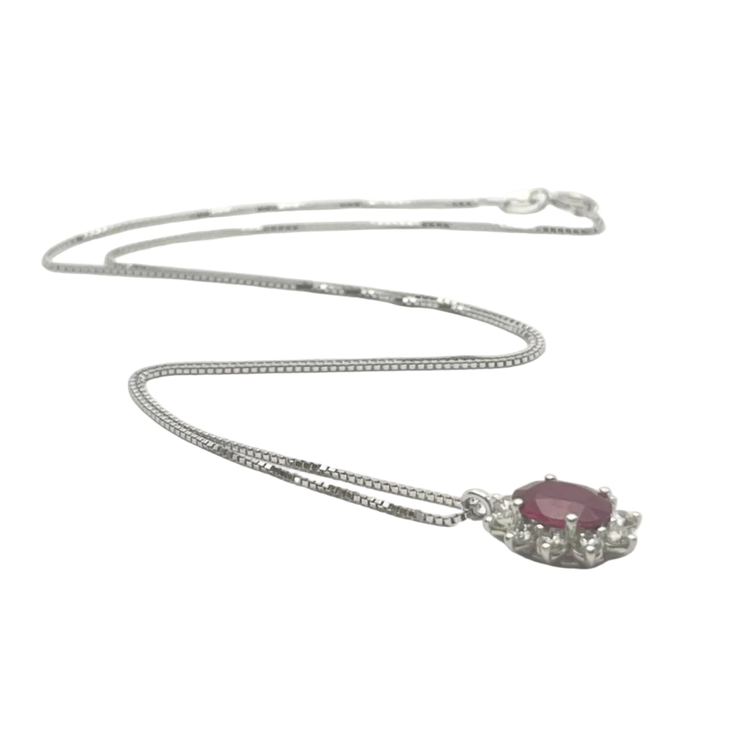 Collier Pendentif en or blanc, rubis et diamants
