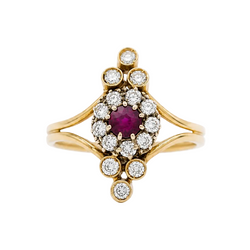 Marquise Ring in Yellow Gold, Rubies, and Diamonds