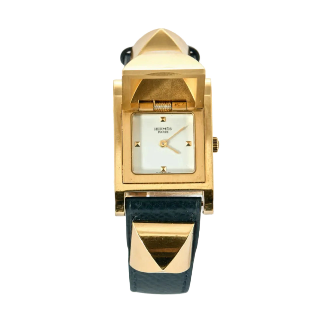 Watch Hermès "Medor" - Blue leather and gold plated